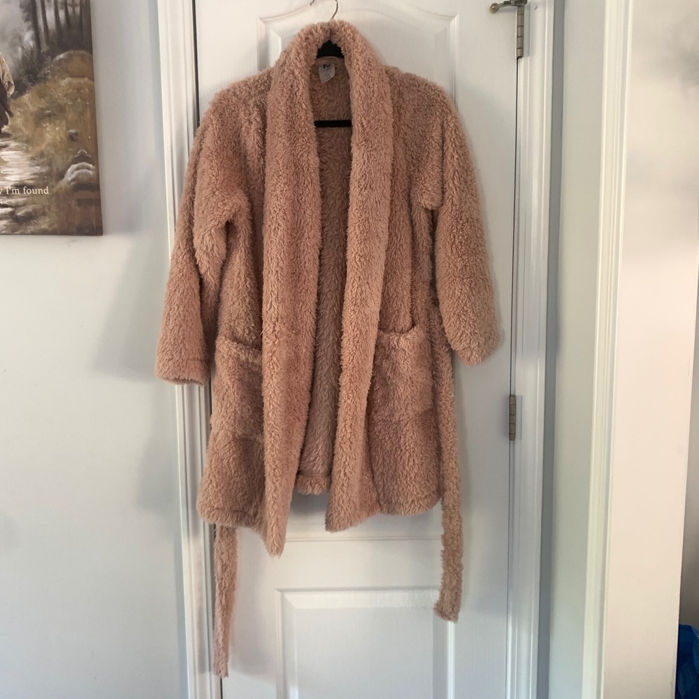 Natori Womens Dusty Rose Pink Plush Sherpa Robe Shawl Collar S/M RN89782‎